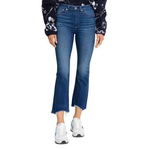 rag & bone Nina High-Rise Flare Frayed Ankle Jeans Dark Wash Womens 26 - Picture 1 of 11